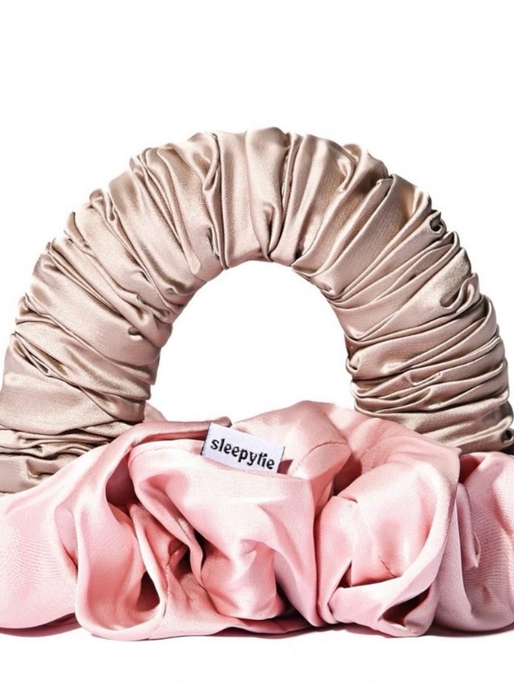 Sleepytie Satin Scrunchie Set in Blush Pink and Champagne - Picture 1 of 5